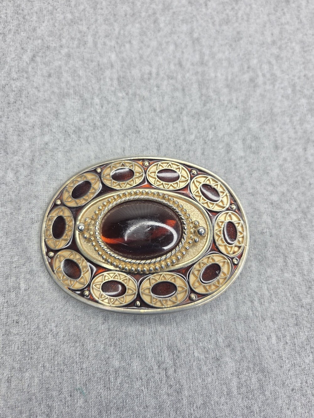 Vintage Ornate Belt Buckle Large Domed Cabochon Accent Stones Womens Statement